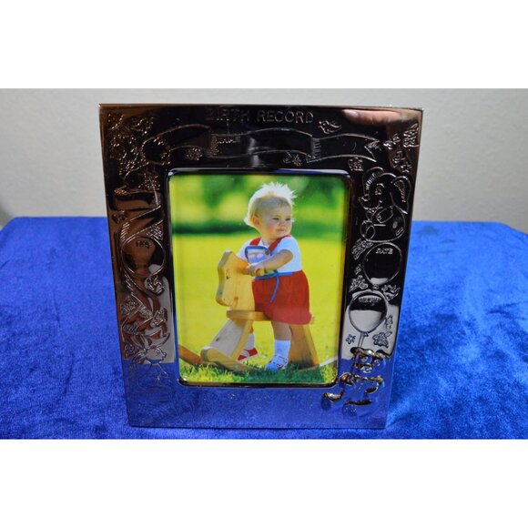 Baby Nursery Photo Frame Vertical Silver Tone Animals Personalized Records - Picture 2 of 10